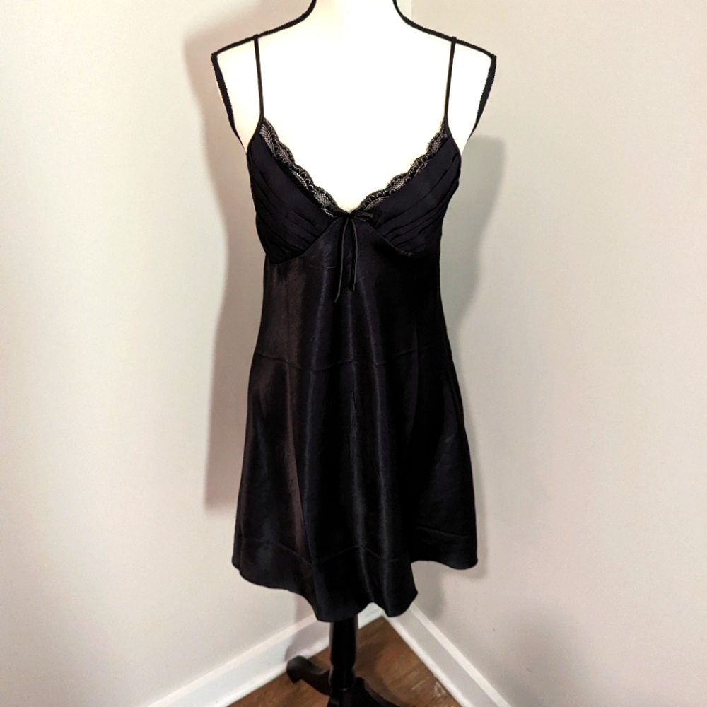 Satin black nightgown slip babydoll lingerie gown size L